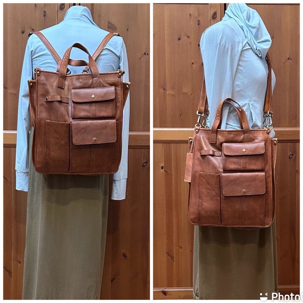 Distressed Multifunctional Backpack Crossbody Tote - image 1